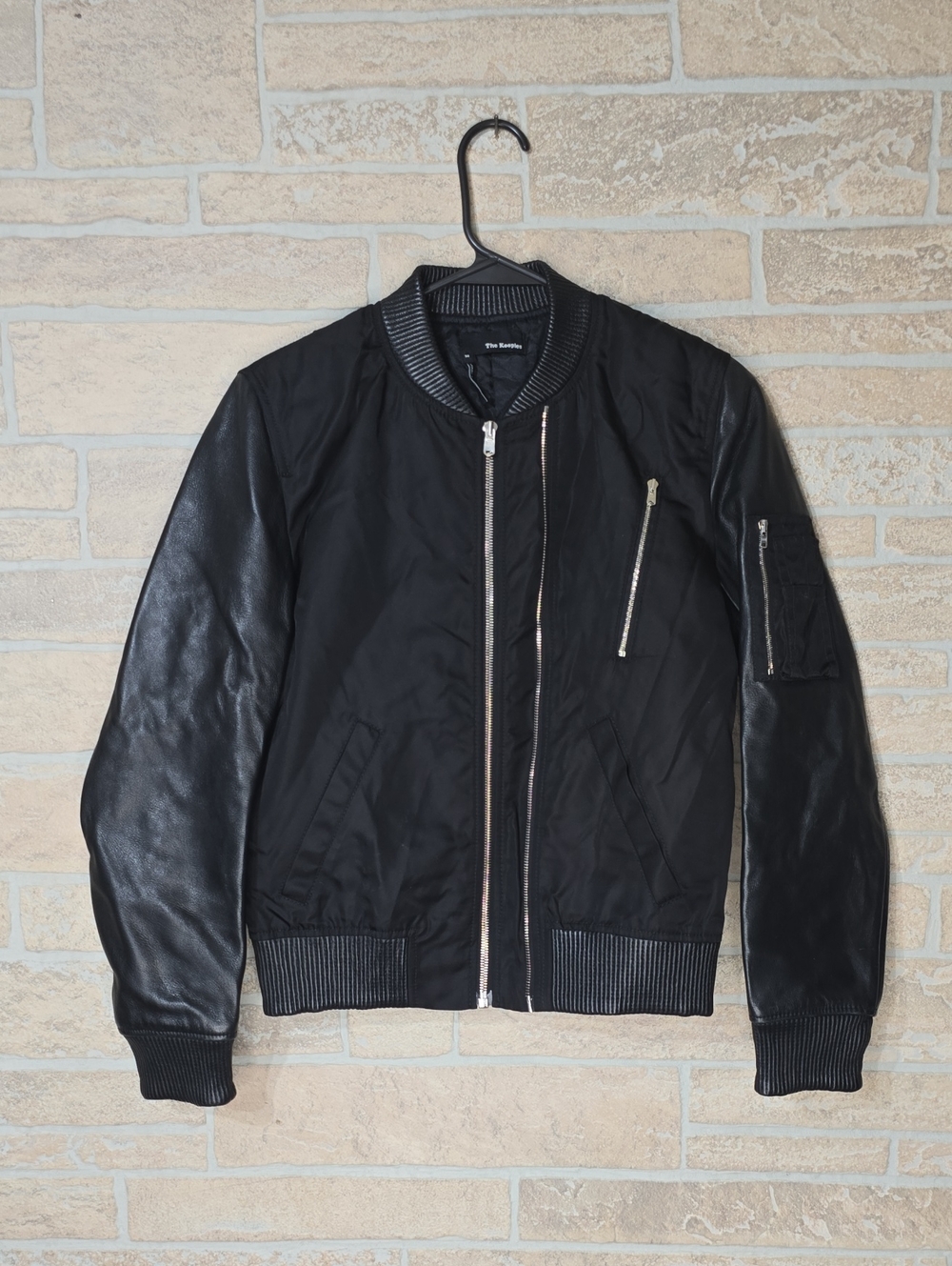 The Kooples AW14 Black Leather Mixed Media Bomber Jacket M Archive